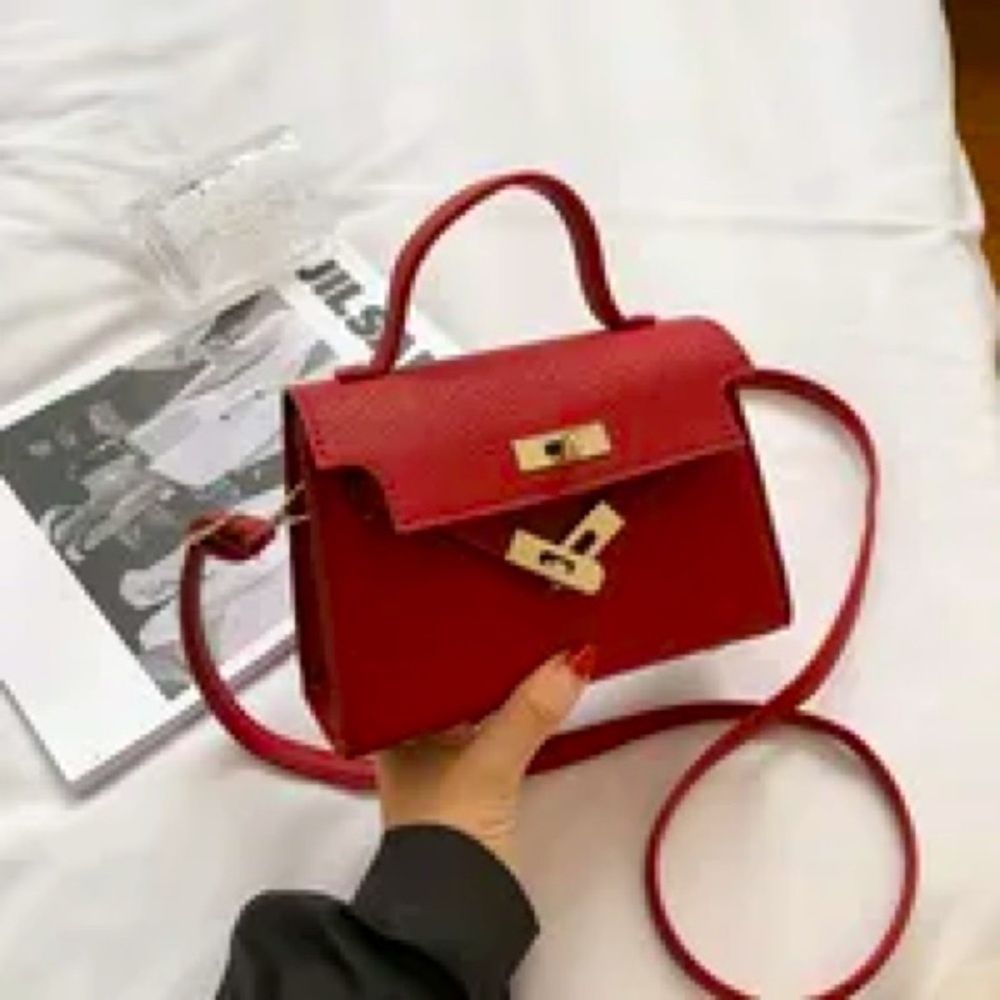 PU Leather Red Hand and Crossbody Bag with Versatile Style
